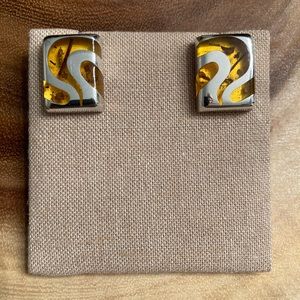 Sterling Silver 925 Cognac Amber Earrings